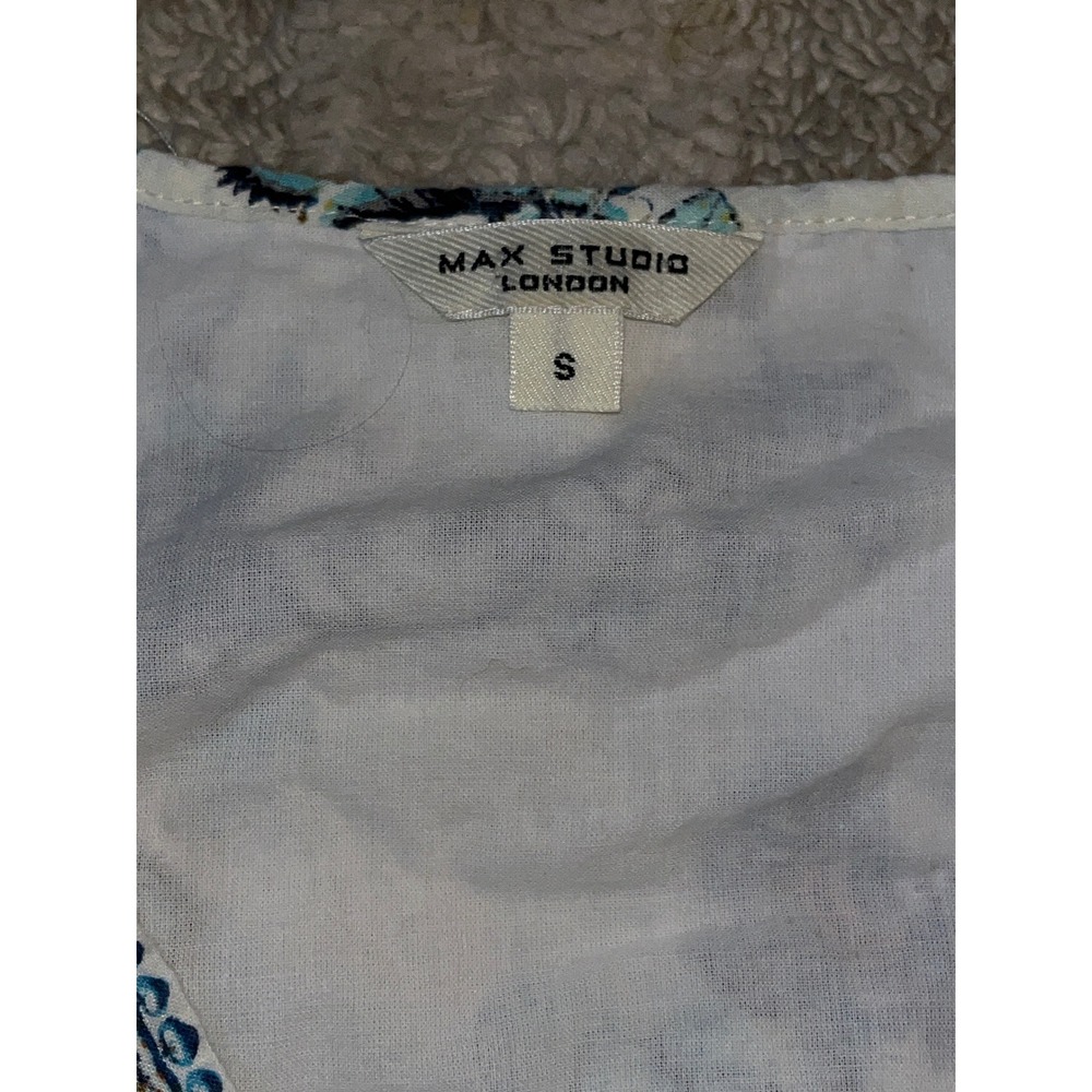 Max Studio London Floral Maxi Dress White Blue V-Neck Flutter Sleeve Small - Picture 3 of 6